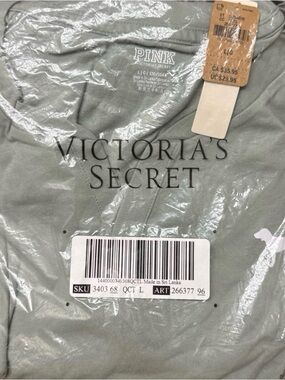 Victoria's Secret PINK Henley Sage Green Pup Logo Tee